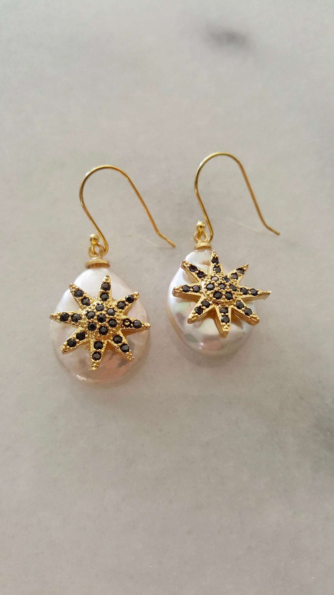 Natural Baroque Pearl Earrings With Sunburst Motif