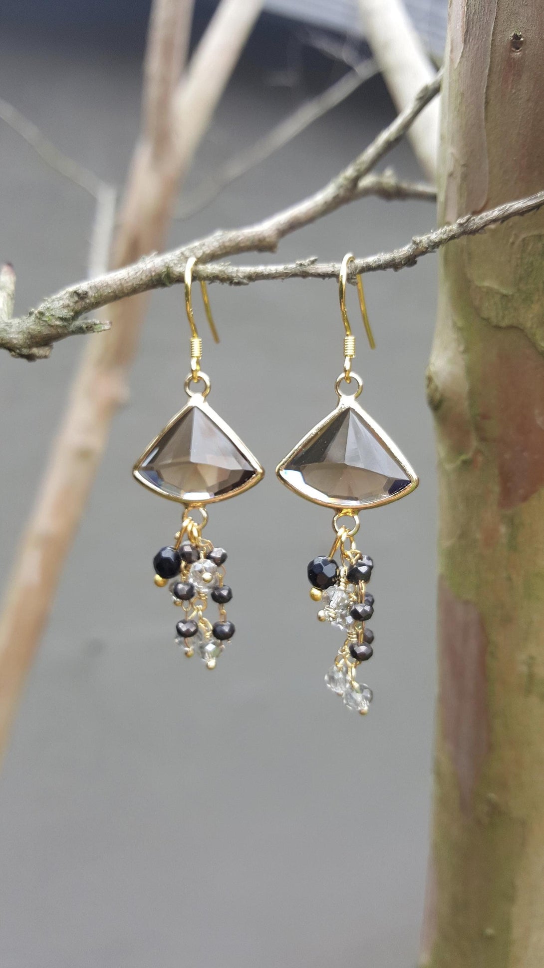 Dainty Topaz And Multi Cluster Gemstone Chain Drop Earrings