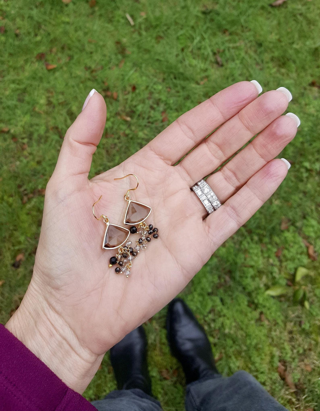 Dainty Topaz And Multi Cluster Gemstone Chain Drop Earrings