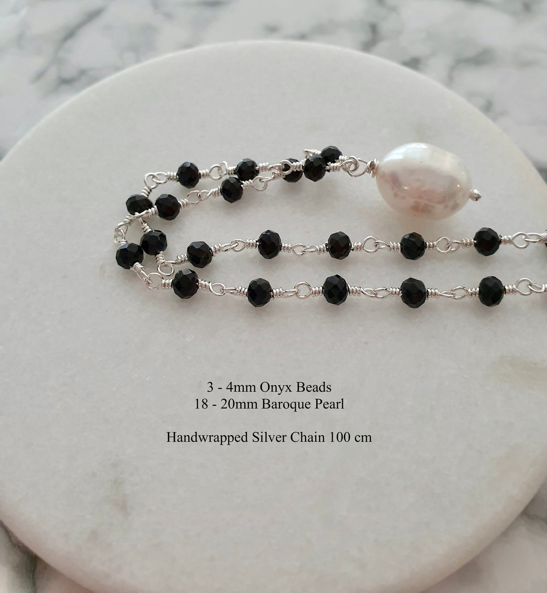 Baroque Pearl And Onyx Bead Necklace, December And June Birthstone Jewellery