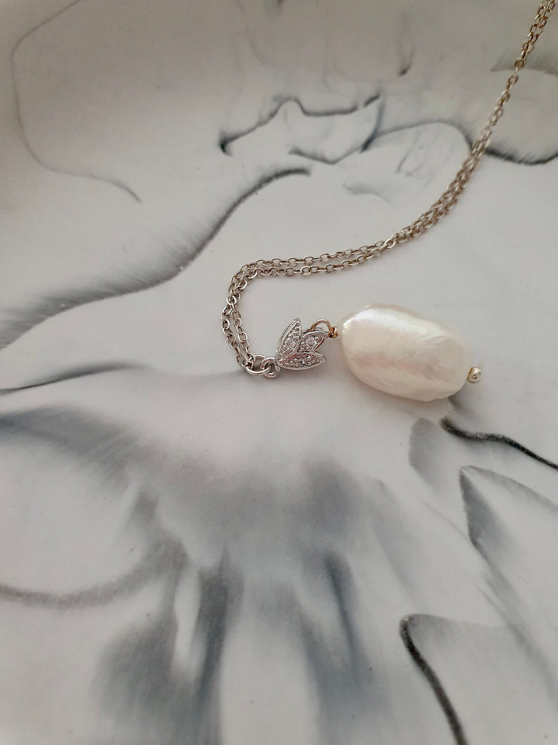 Baroque Pearl Necklace With Flower Detail, Handmade In Sterling Silver