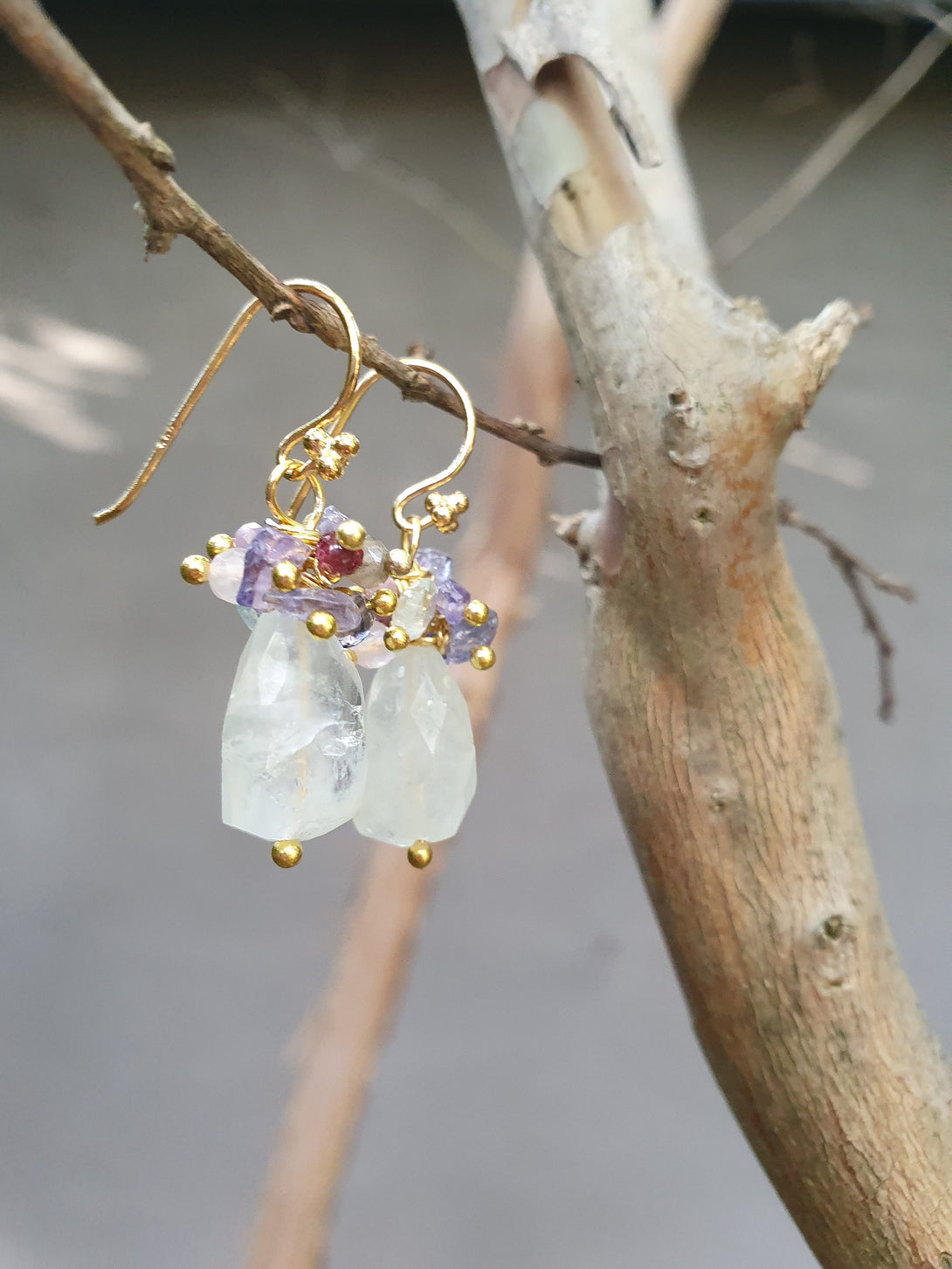 Raw Stone Earrings, Aquamarine And Gemstone Cluster Jewellery, March Birthstone