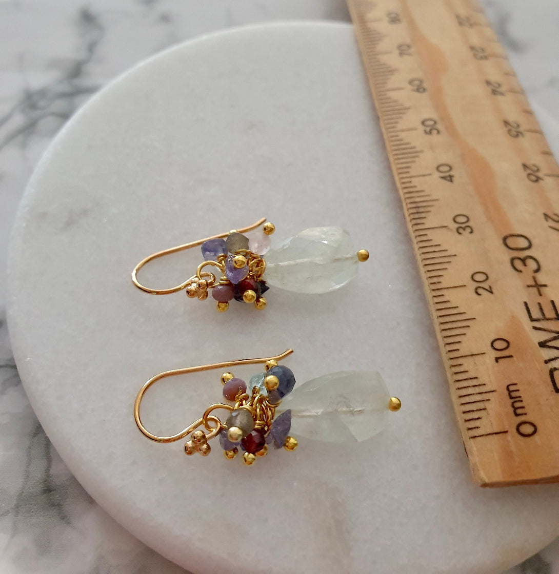 Raw Stone Earrings, Aquamarine And Gemstone Cluster Jewellery, March Birthstone