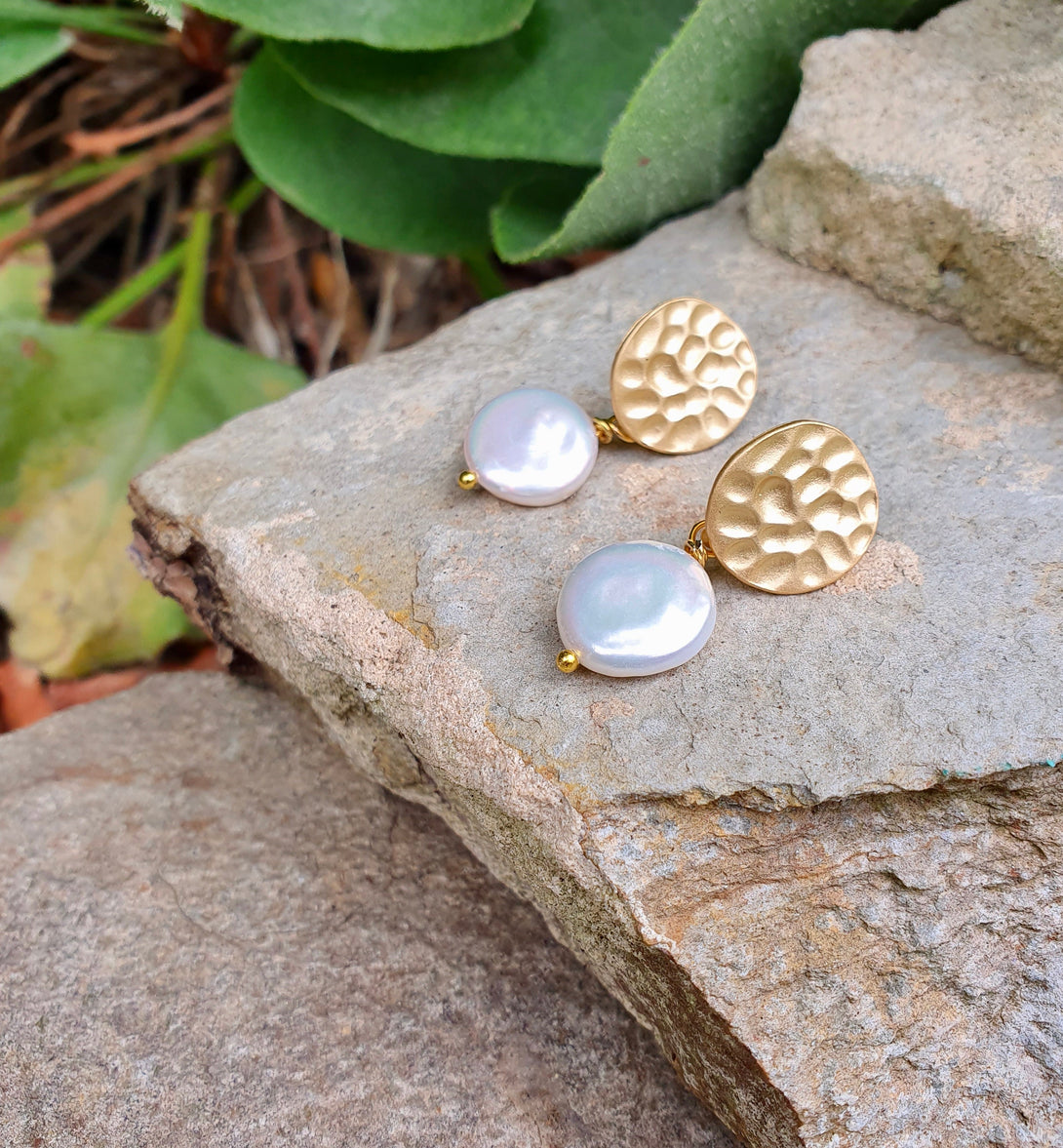 Coin Pearl Earrings, Shield Earrings, June Birthstone Jewellery