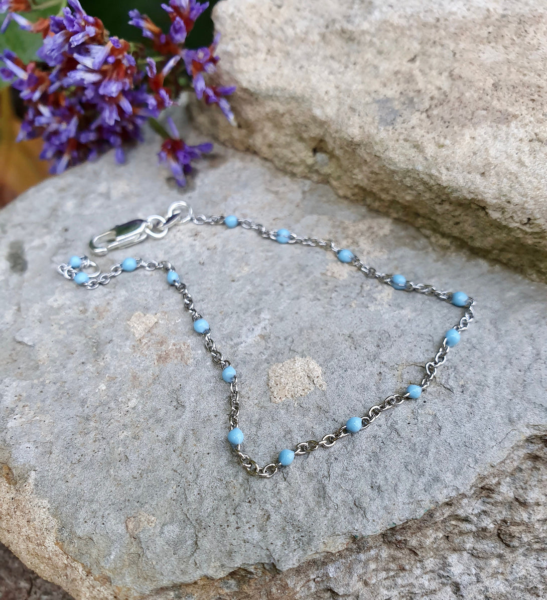 Blue Enamel Bead Bracelet