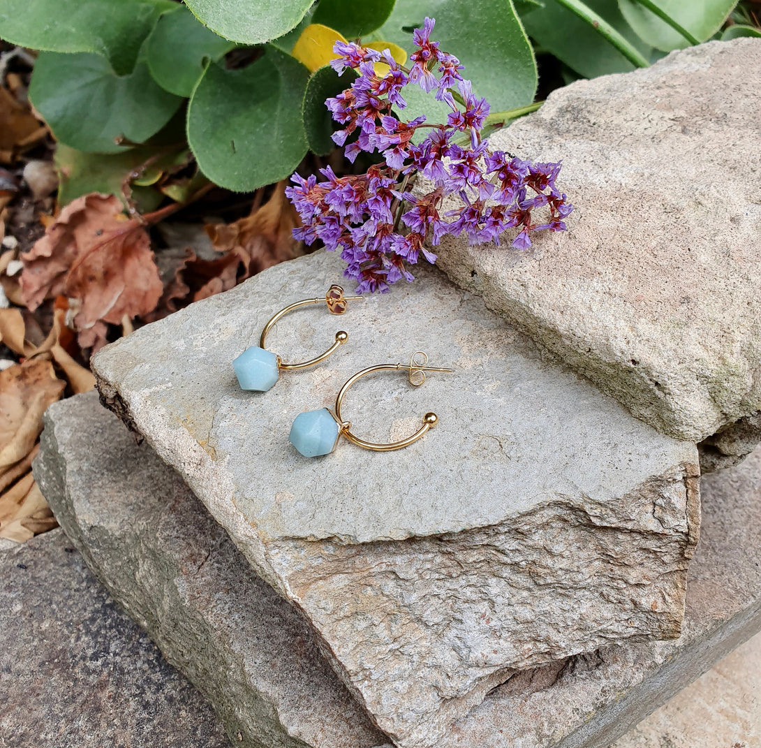 Raw Stone Hoops, Birthstone Jewellery