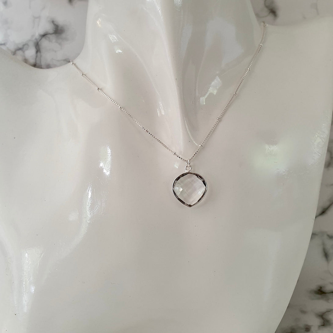 Clear Quartz Necklace, Heart Pendant, April Birthstone Jewellery