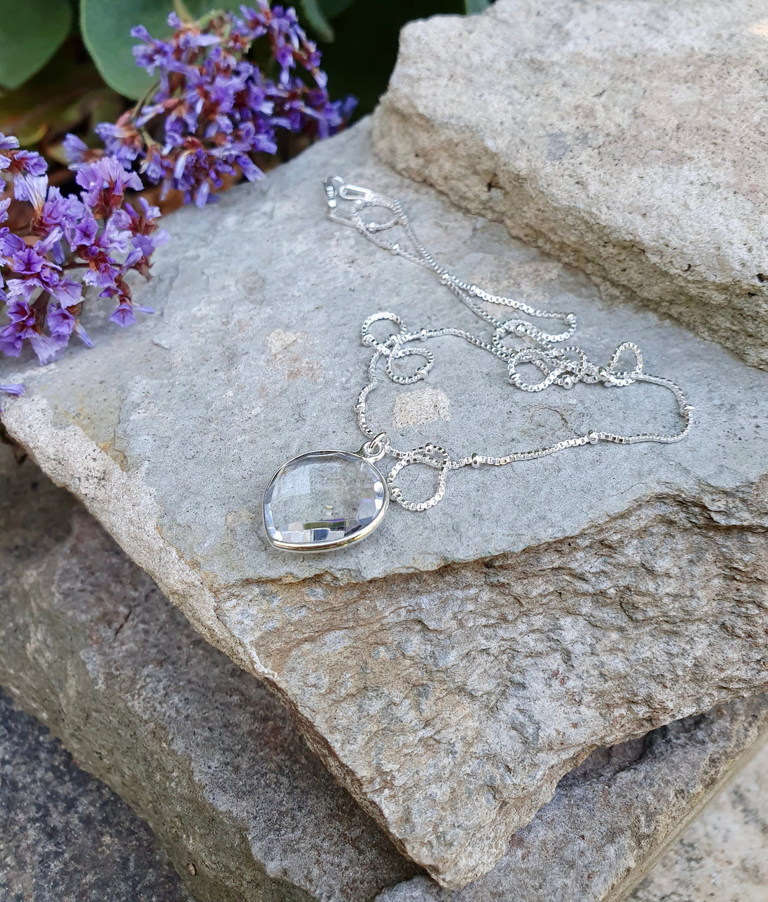 Clear Quartz Necklace, Heart Pendant, April Birthstone Jewellery