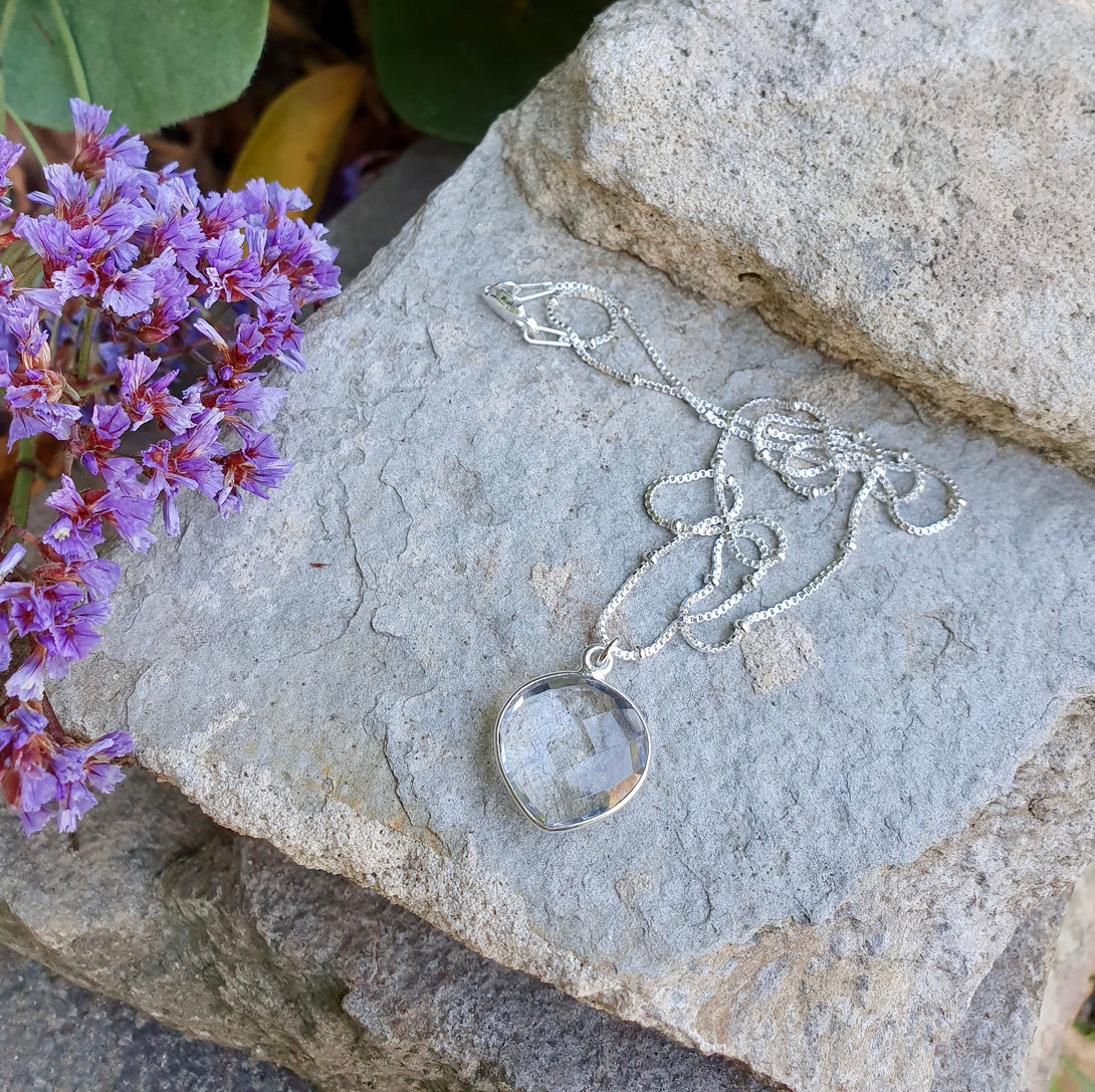 Clear Quartz Necklace, Heart Pendant, April Birthstone Jewellery