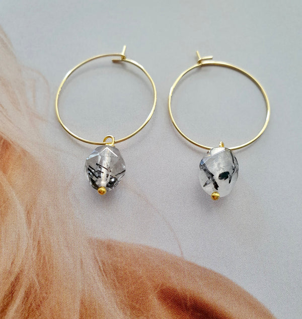 Rutilated Quartz Hoop Earrings, Healing Birthstone Jewellery