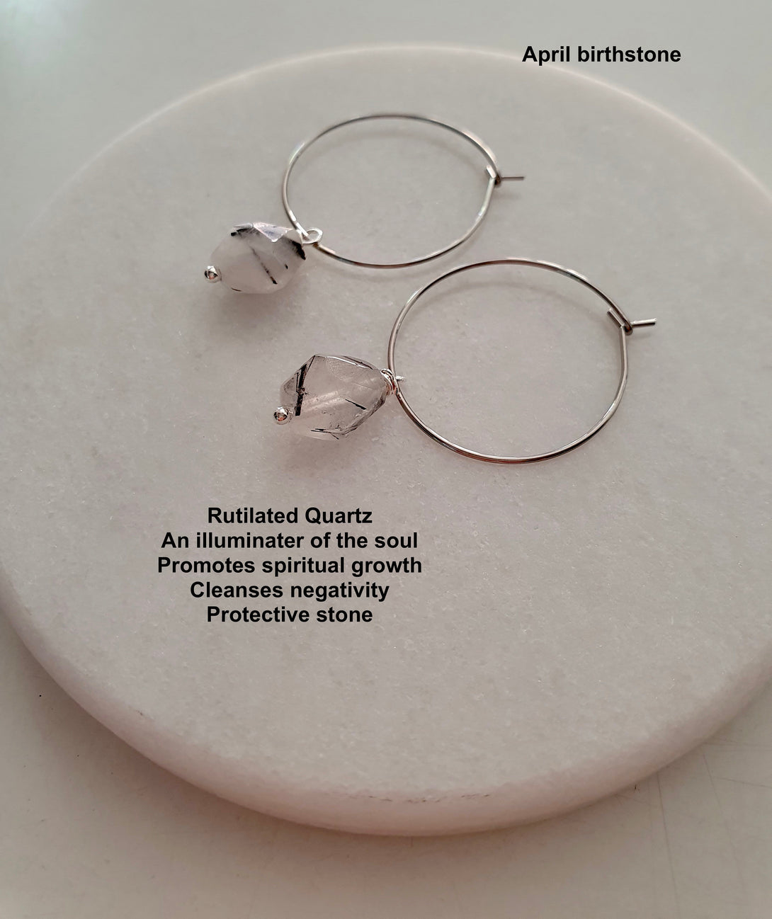 Rutilated Quartz Hoop Earrings, Healing Birthstone Jewellery