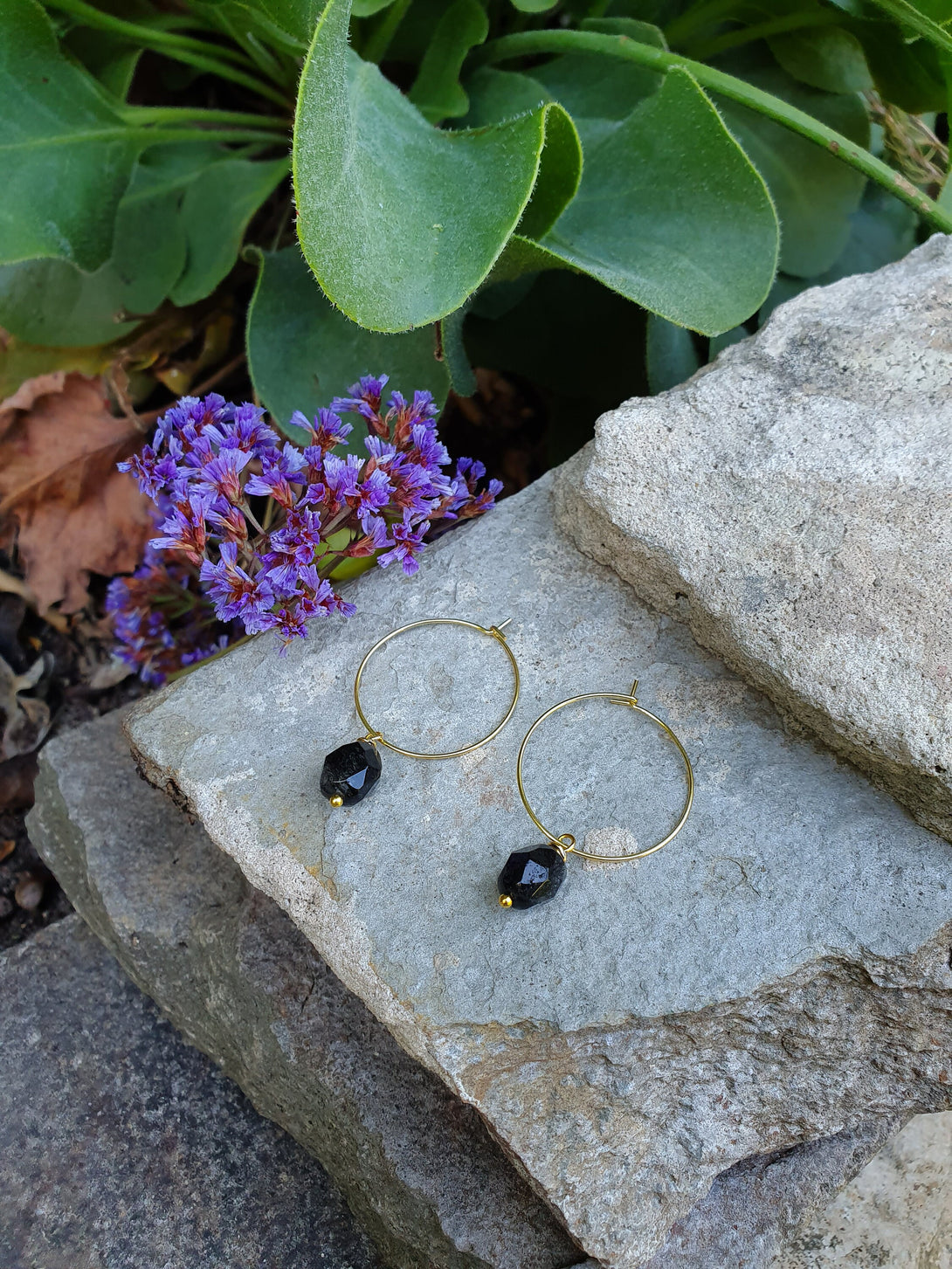 Rutilated Quartz Hoop Earrings, Healing Birthstone Jewellery