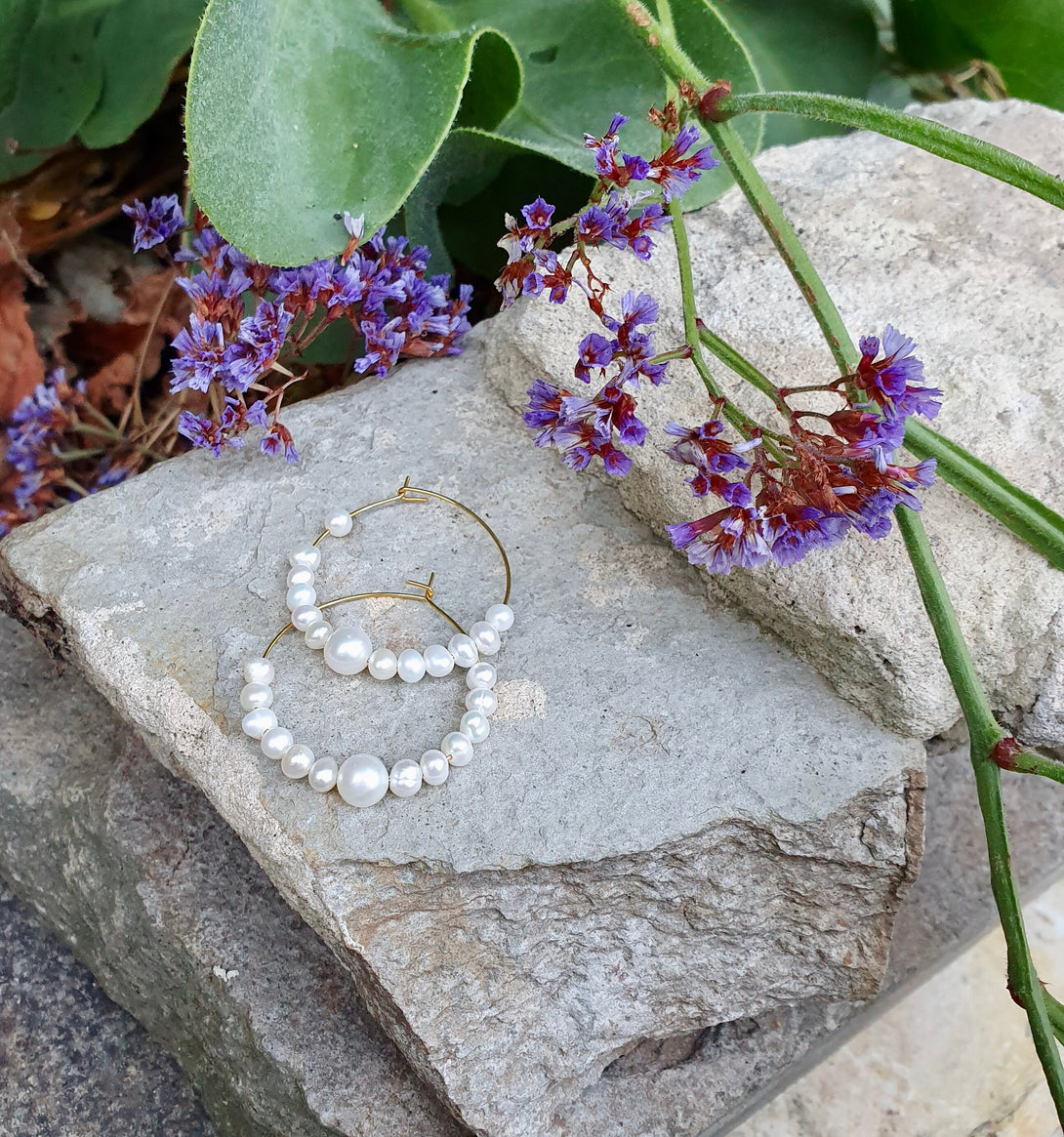 Gold Pearl Hoop Earrings, Symbolic, June Birthstone Jewellery