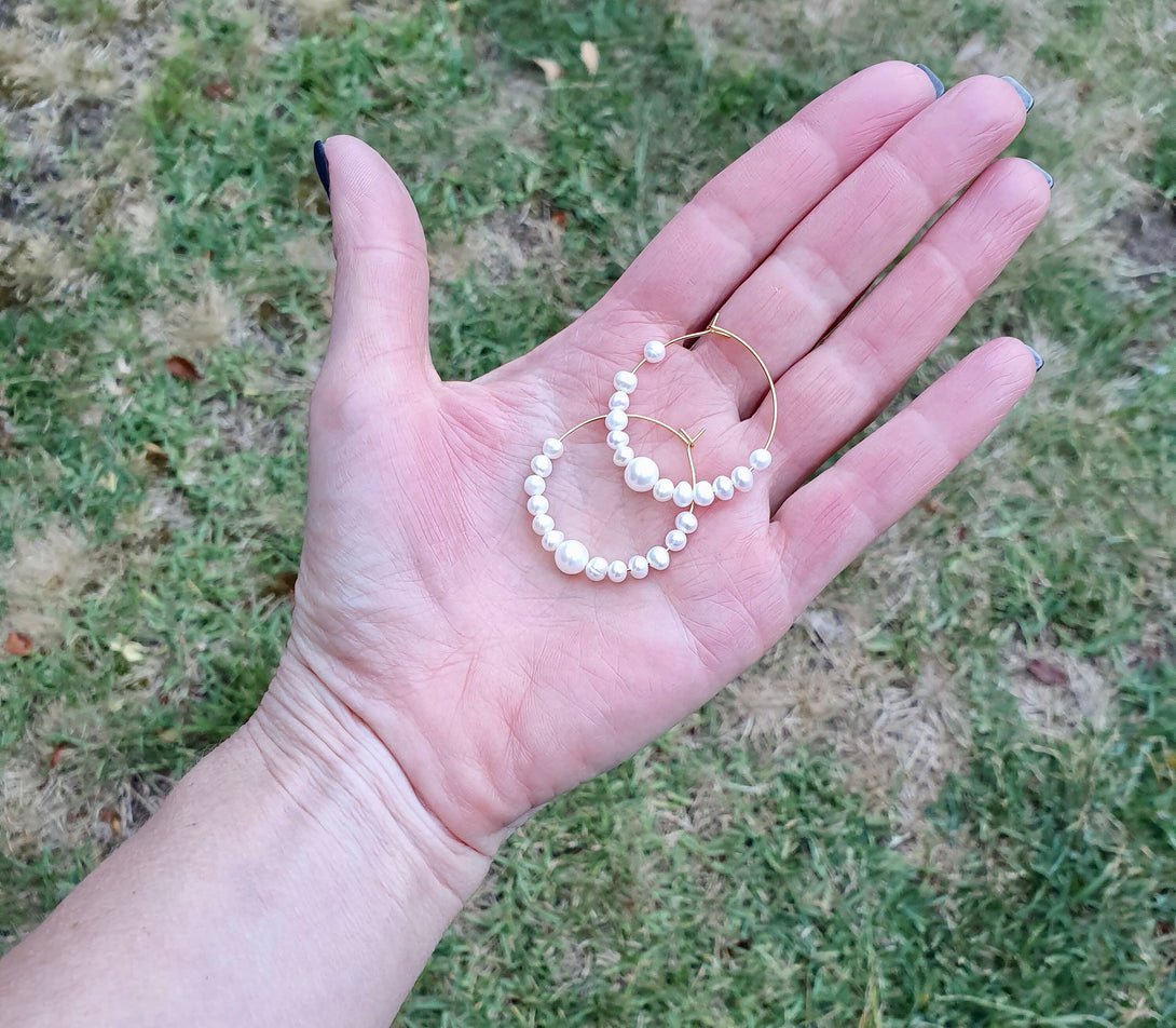 Gold Pearl Hoop Earrings, Symbolic, June Birthstone Jewellery