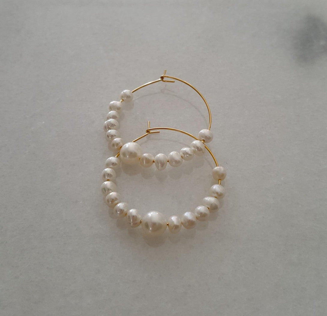 Gold Pearl Hoop Earrings, Symbolic, June Birthstone Jewellery