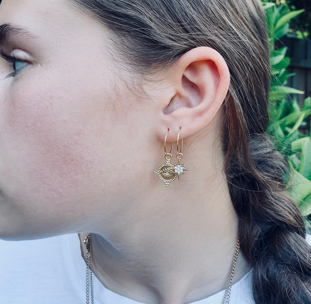 Sun Charm Hoop Earrings, Symbolic Jewellery