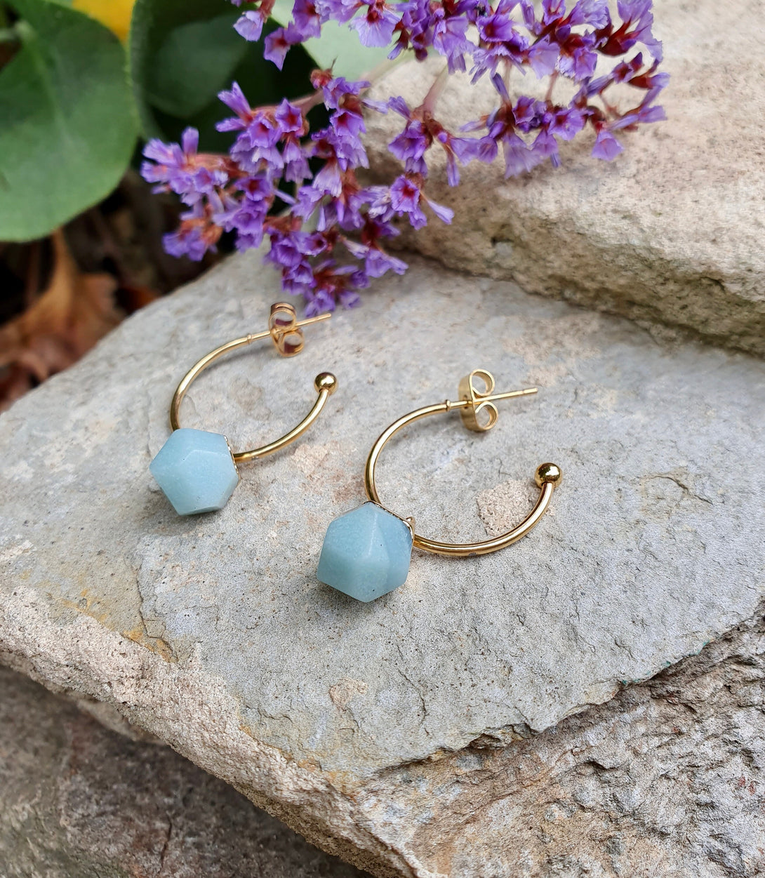 Raw Stone Hoops, Birthstone Jewellery