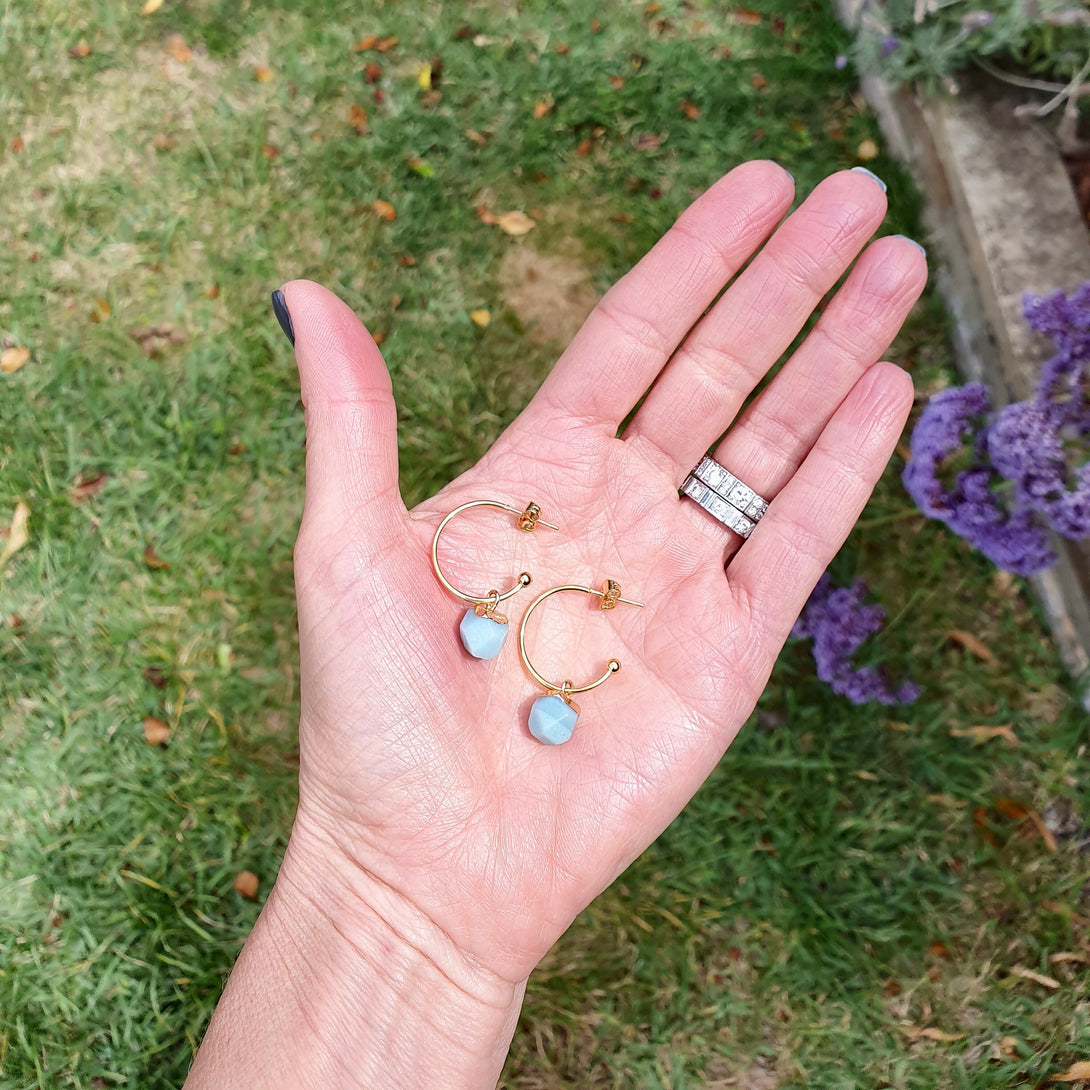 Raw Stone Hoops, Birthstone Jewellery