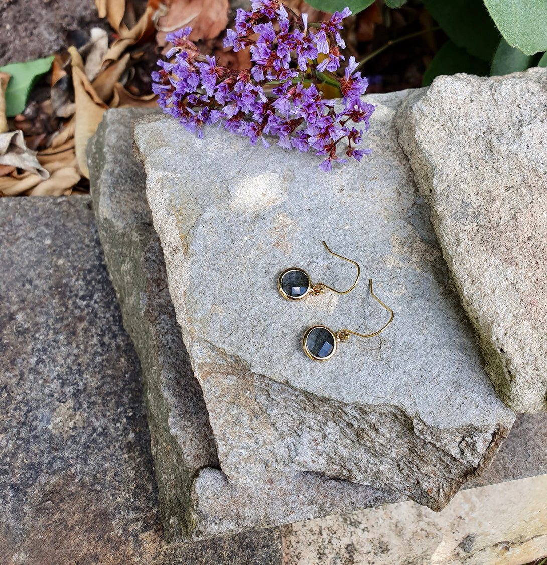 Handcrafted Deep Blue Charm Gold Drop Earrings