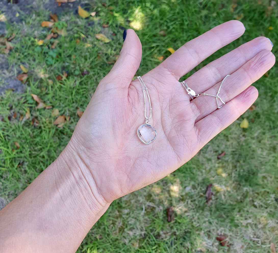 Clear Quartz Necklace, Heart Pendant, April Birthstone Jewellery