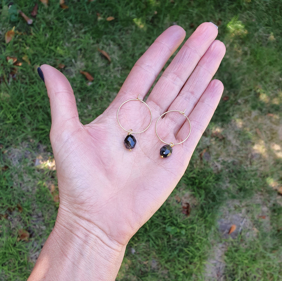 Rutilated Quartz Hoop Earrings, Healing Birthstone Jewellery