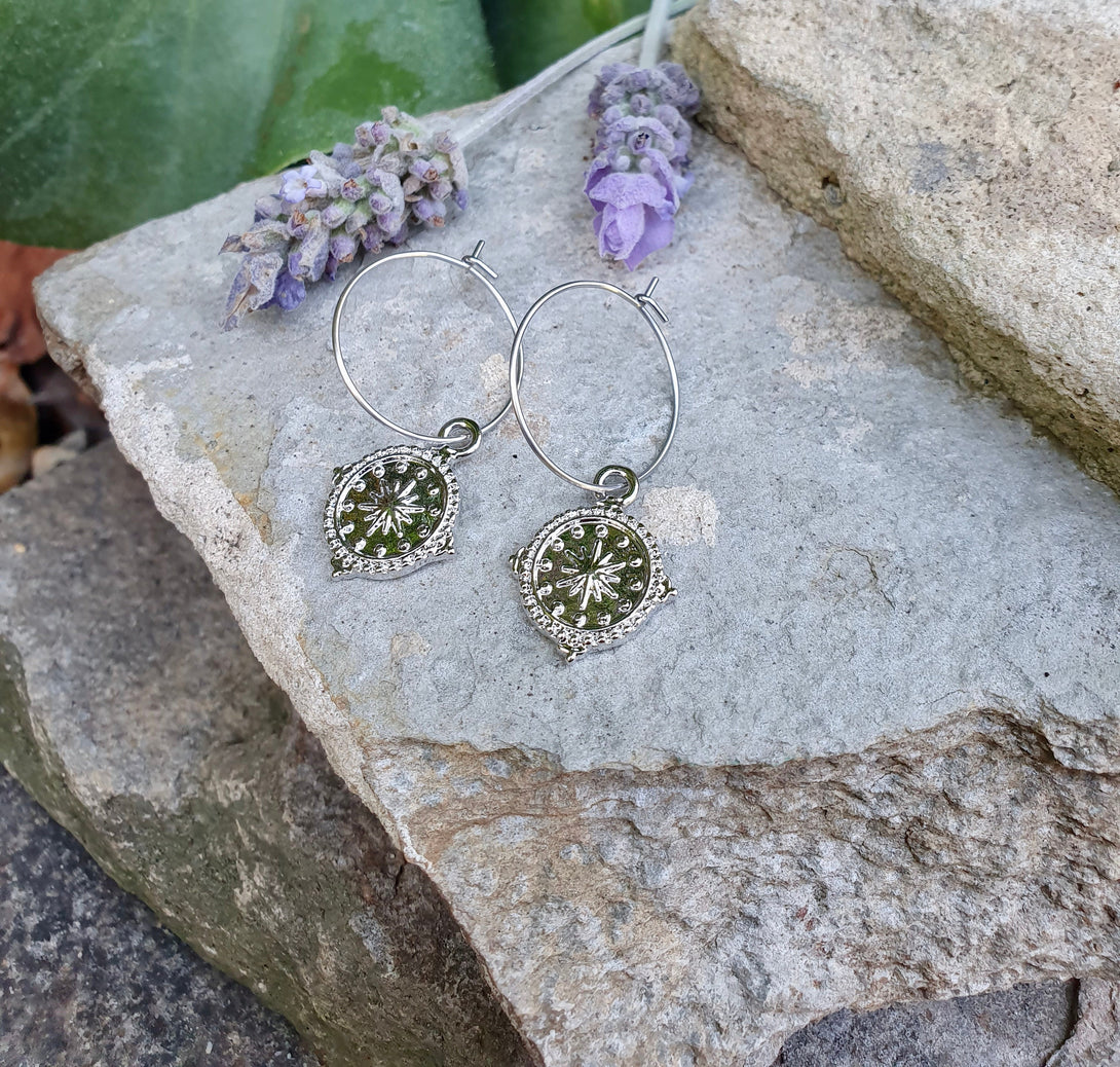 Sun Charm Hoop Earrings, Symbolic Jewellery