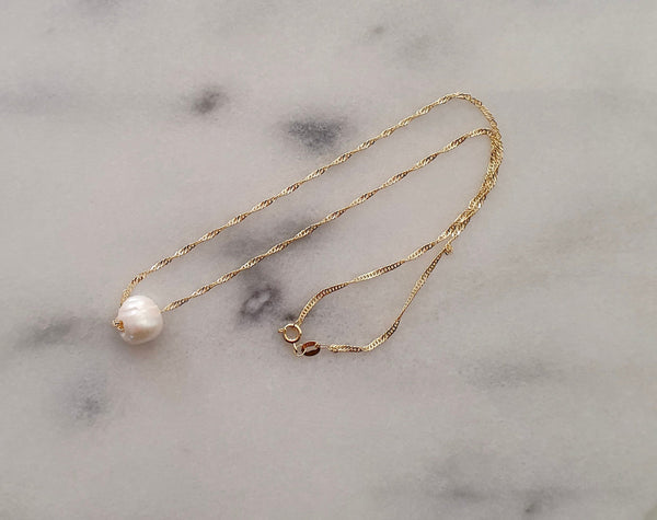 Slider Pearl Necklace In Gold, June Birthstone Jewellery