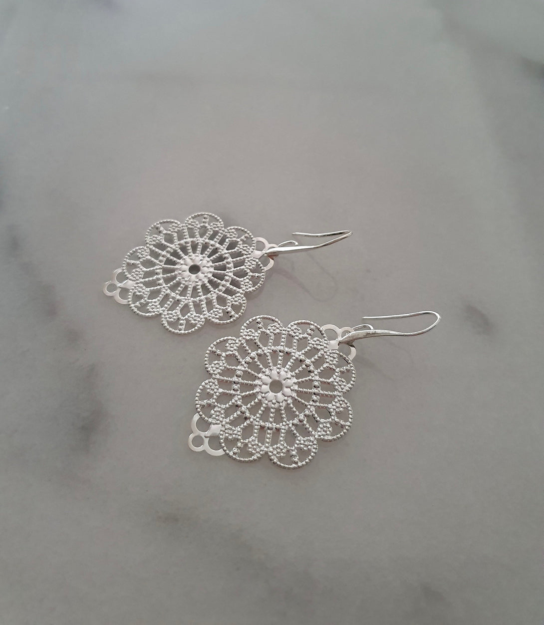 Large Statement Silver Handmade Flower Earrings w/ Sterling Silver Posts