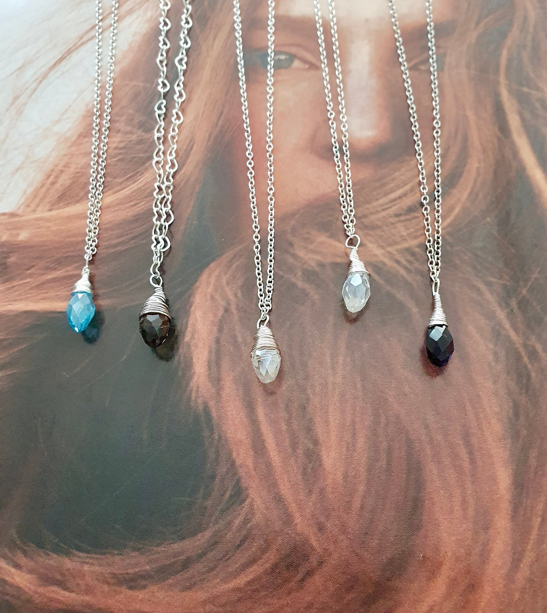 Sterling Silver Gemstone Drop Necklace, Healing Crystals, Wire Wrap Jewellery