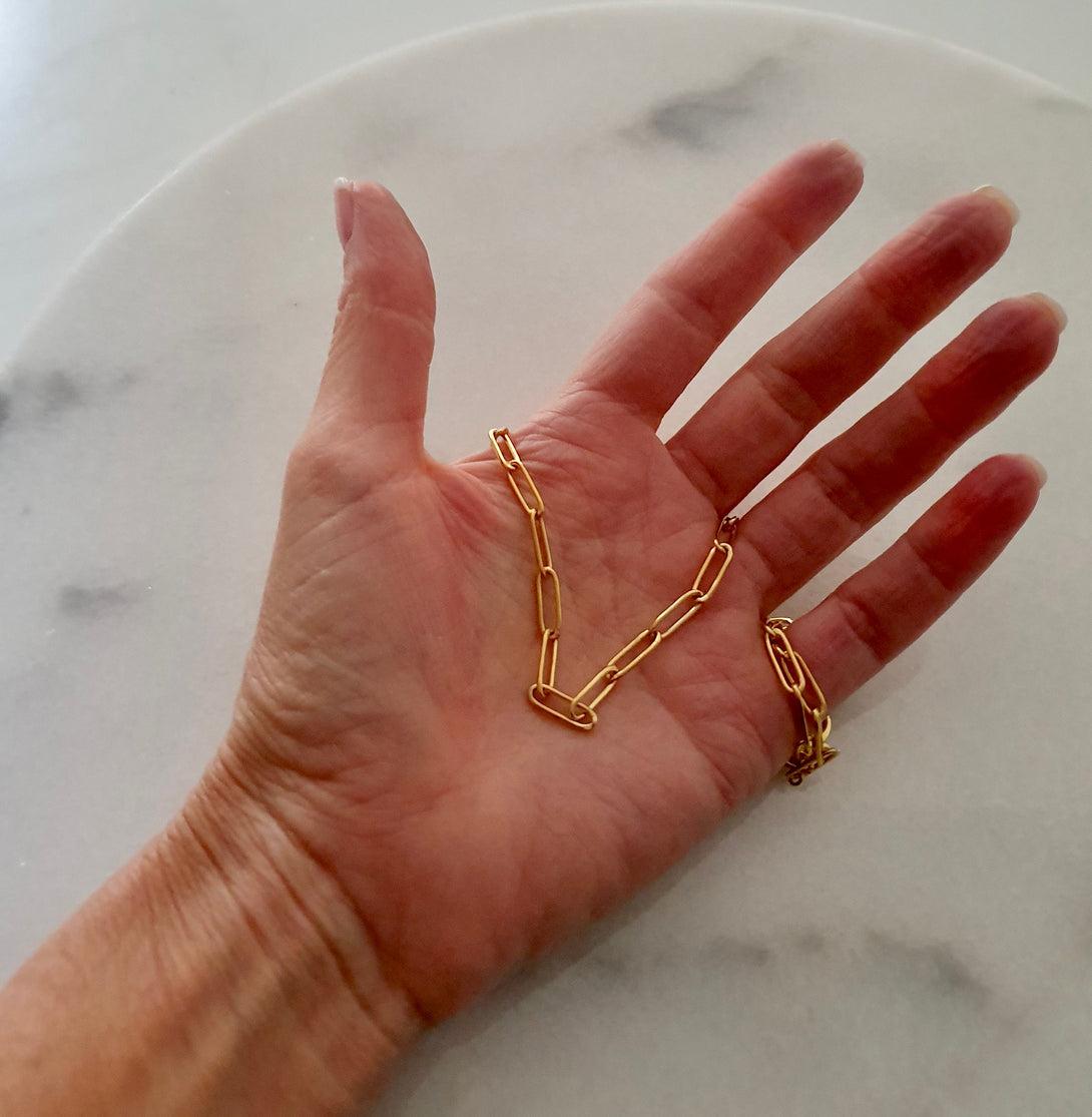 Gold Paper Clip Link Chain Bracelet, Minimalist Jewellery