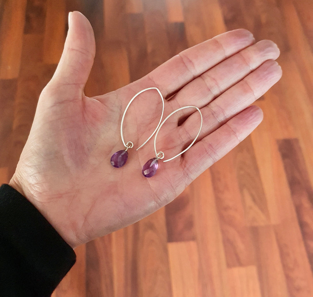 Amethyst Threader Earrings, February Birthstone Jewellery