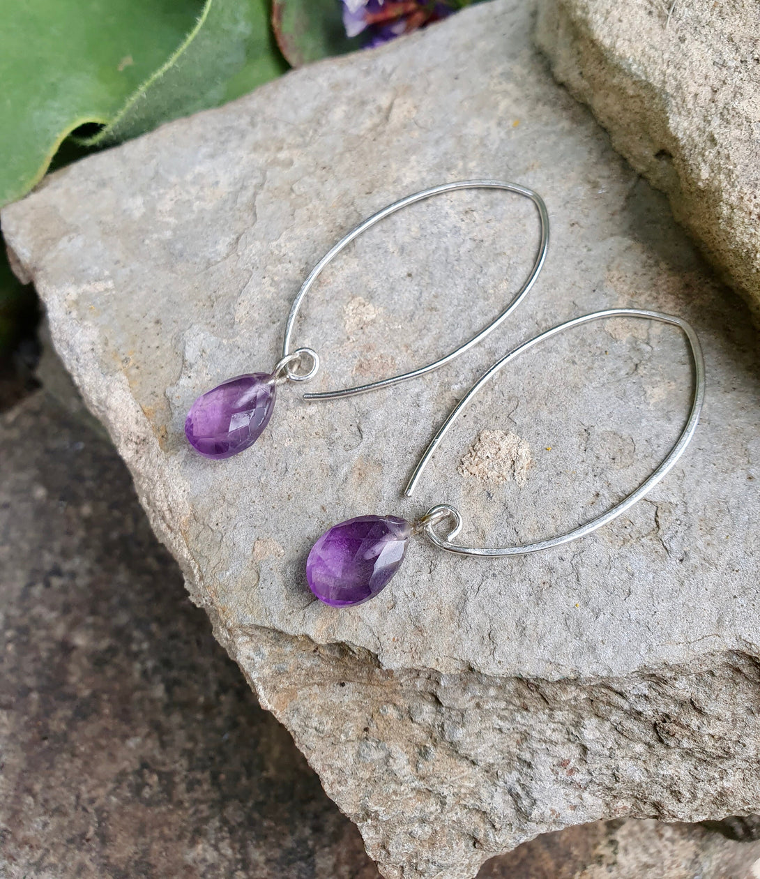 Amethyst Threader Earrings, February Birthstone Jewellery