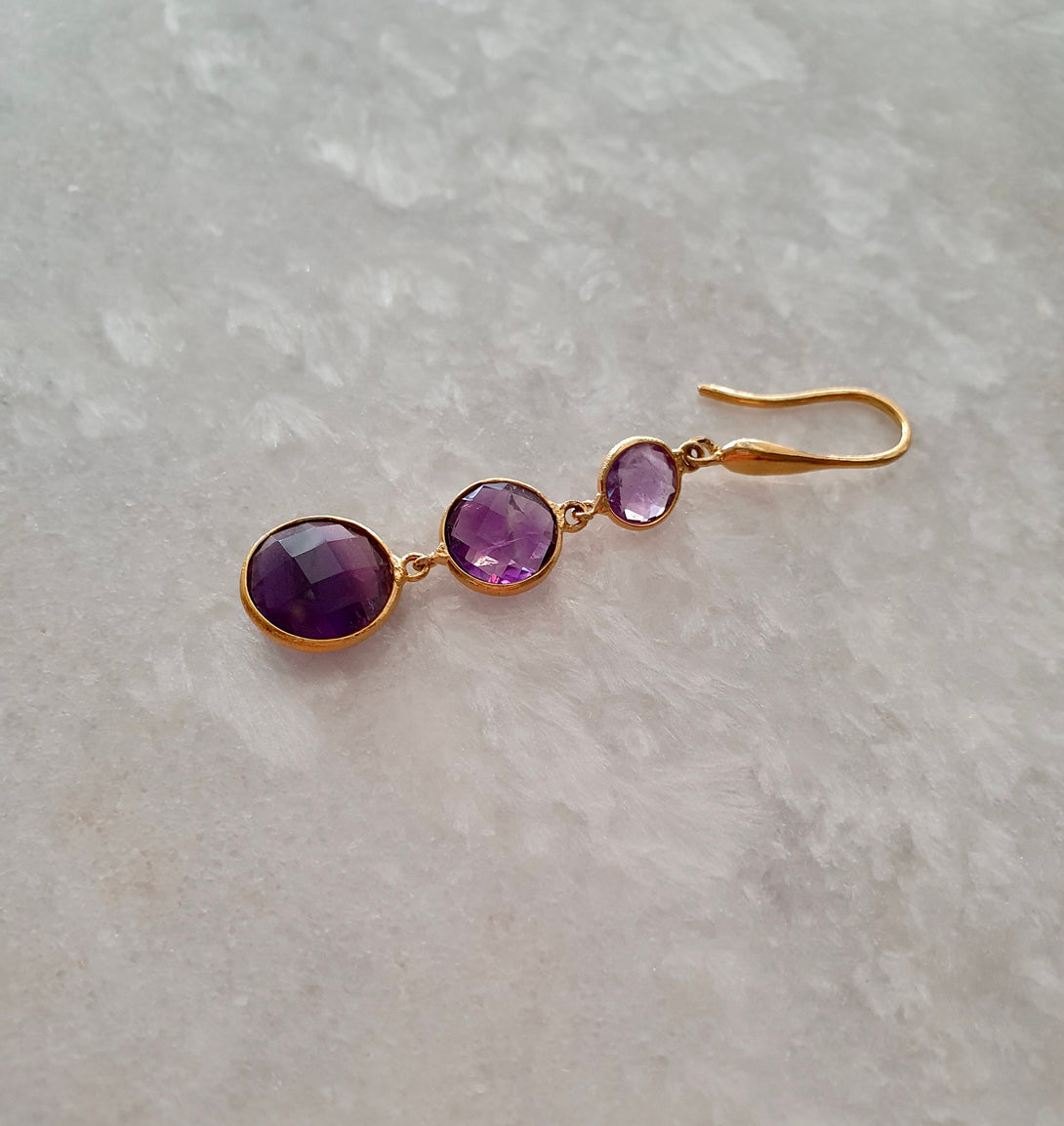 Handcrafted Gemstone Drop Earrings, February Or July Birthstone Jewellery, Onyx Or Amethyst