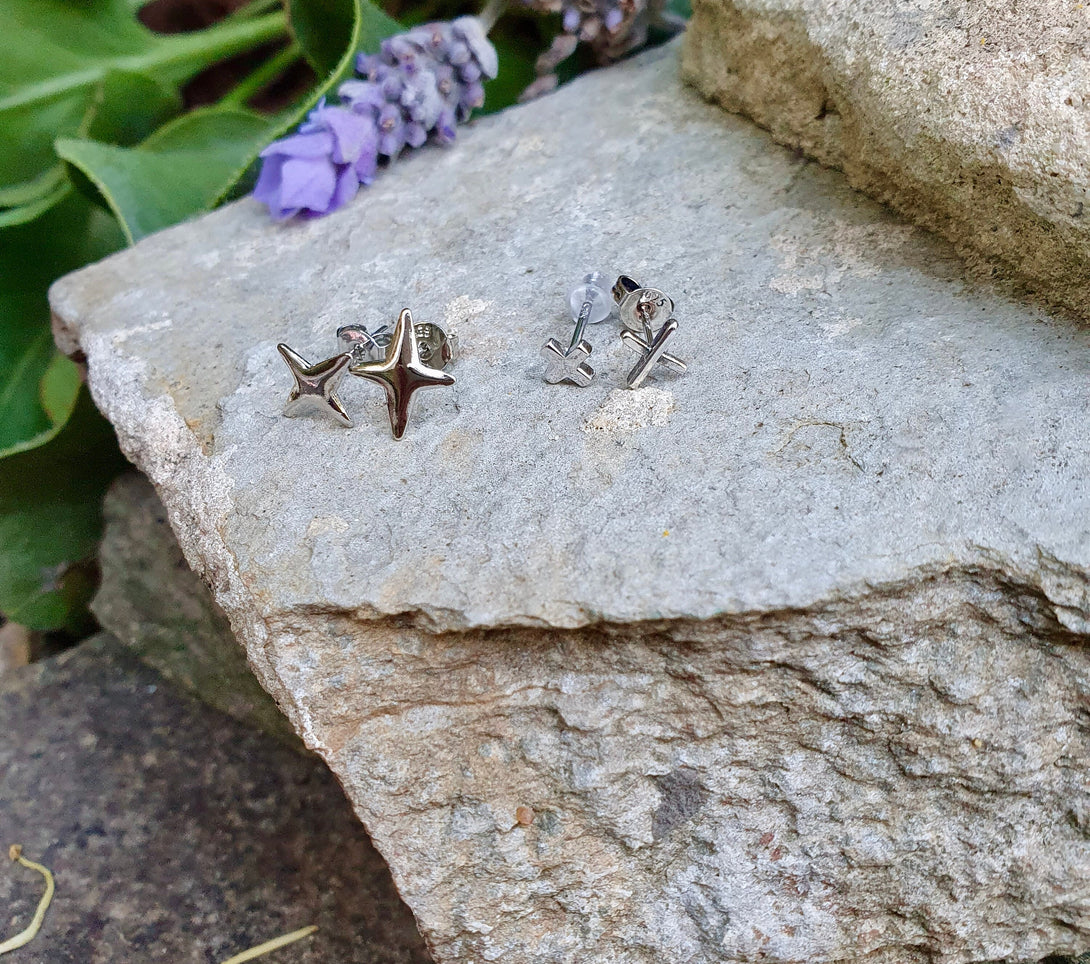 Kiss Stud Earrings, Single Stud, Sterling Silver, Multi Piercings