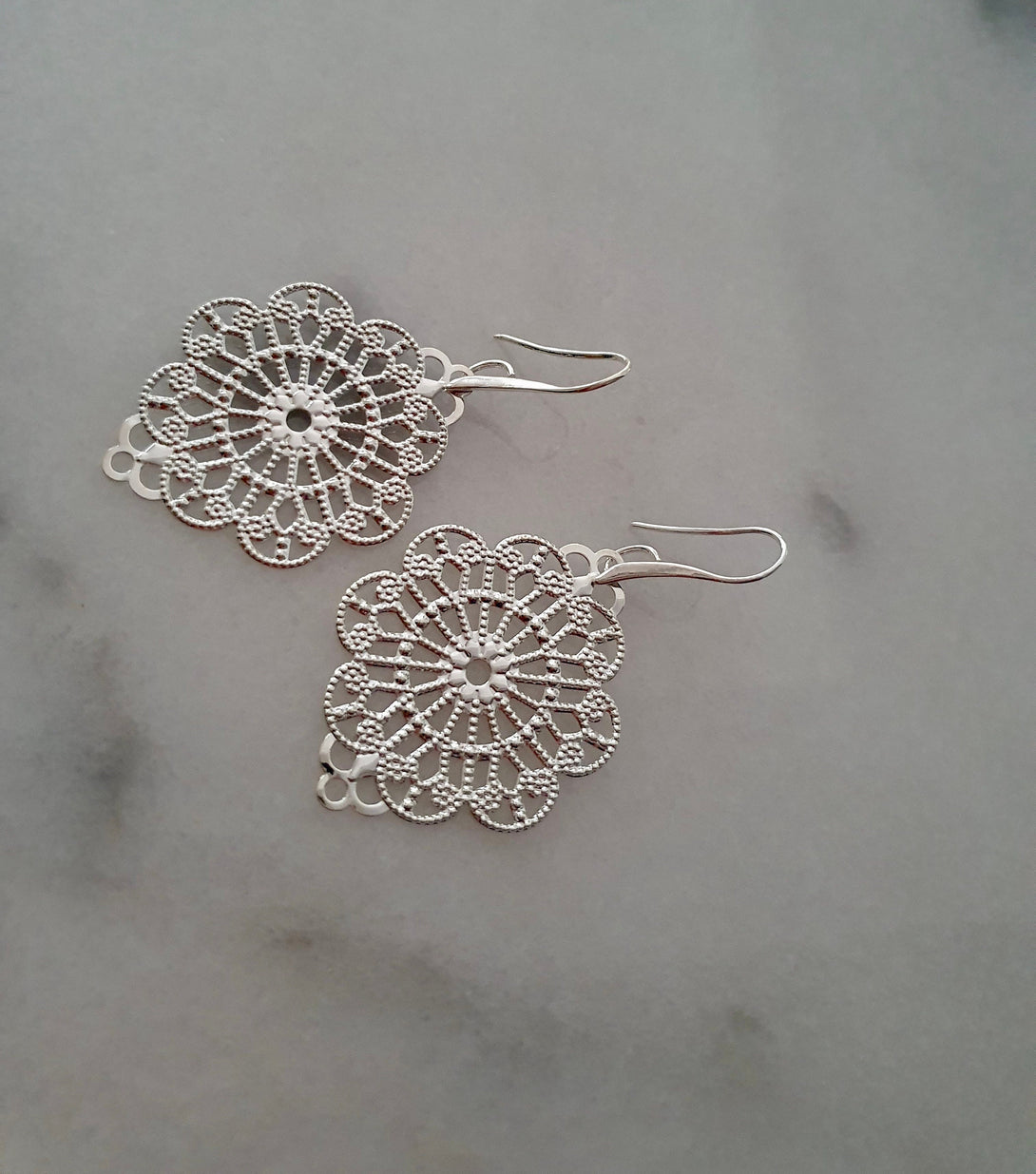 Large Statement Silver Handmade Flower Earrings w/ Sterling Silver Posts