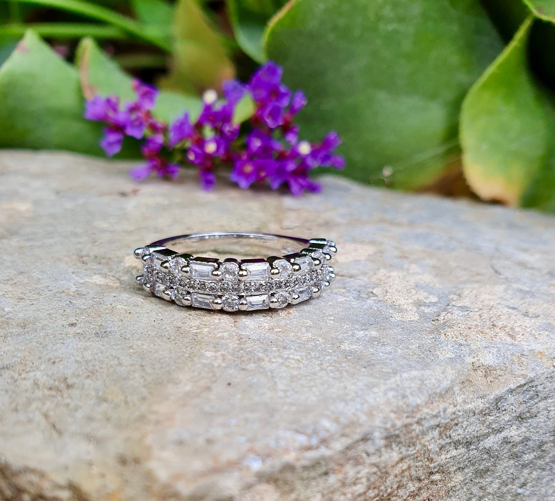 Art Deco Ring, Half Eternity Band In Sterling Silver