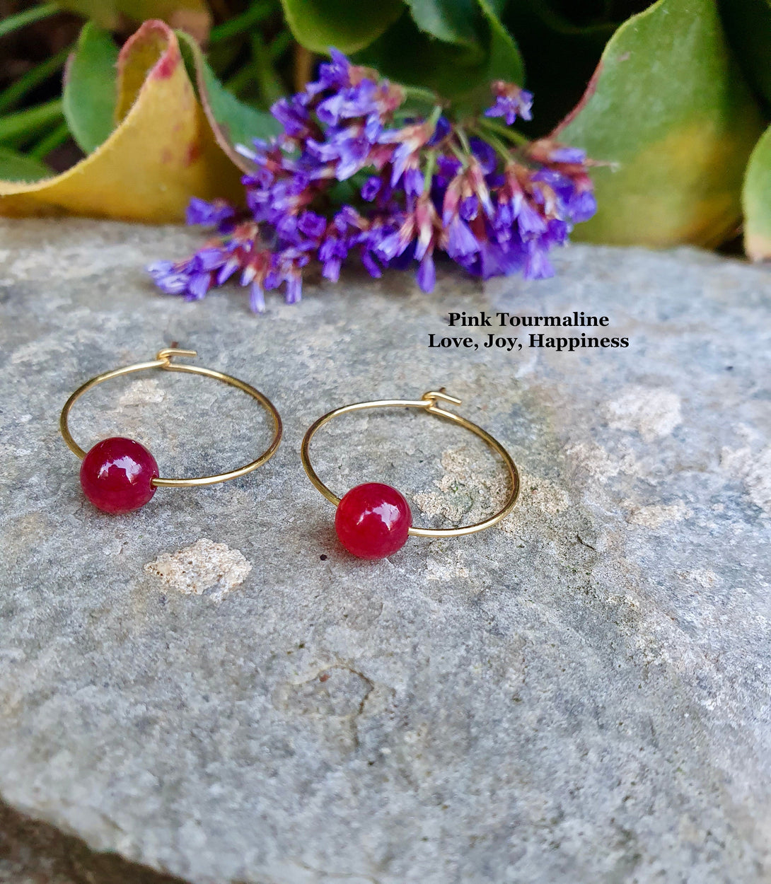 Gemstone Hoop Earrings, Tourmaline, Smoky Quartz, Birthstone Jewellery