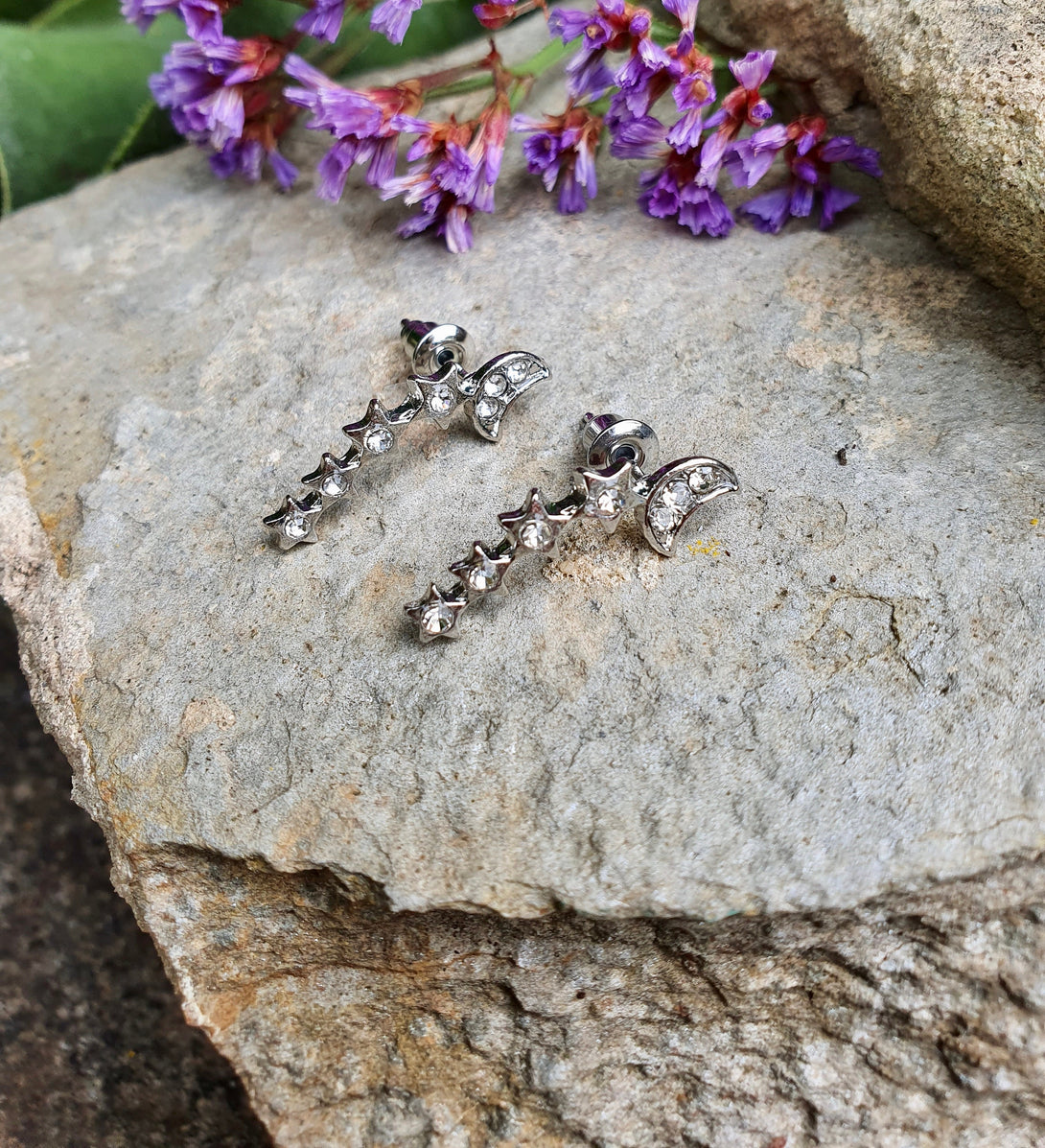 Moon And Star Cuff Earrings And Climber Studs