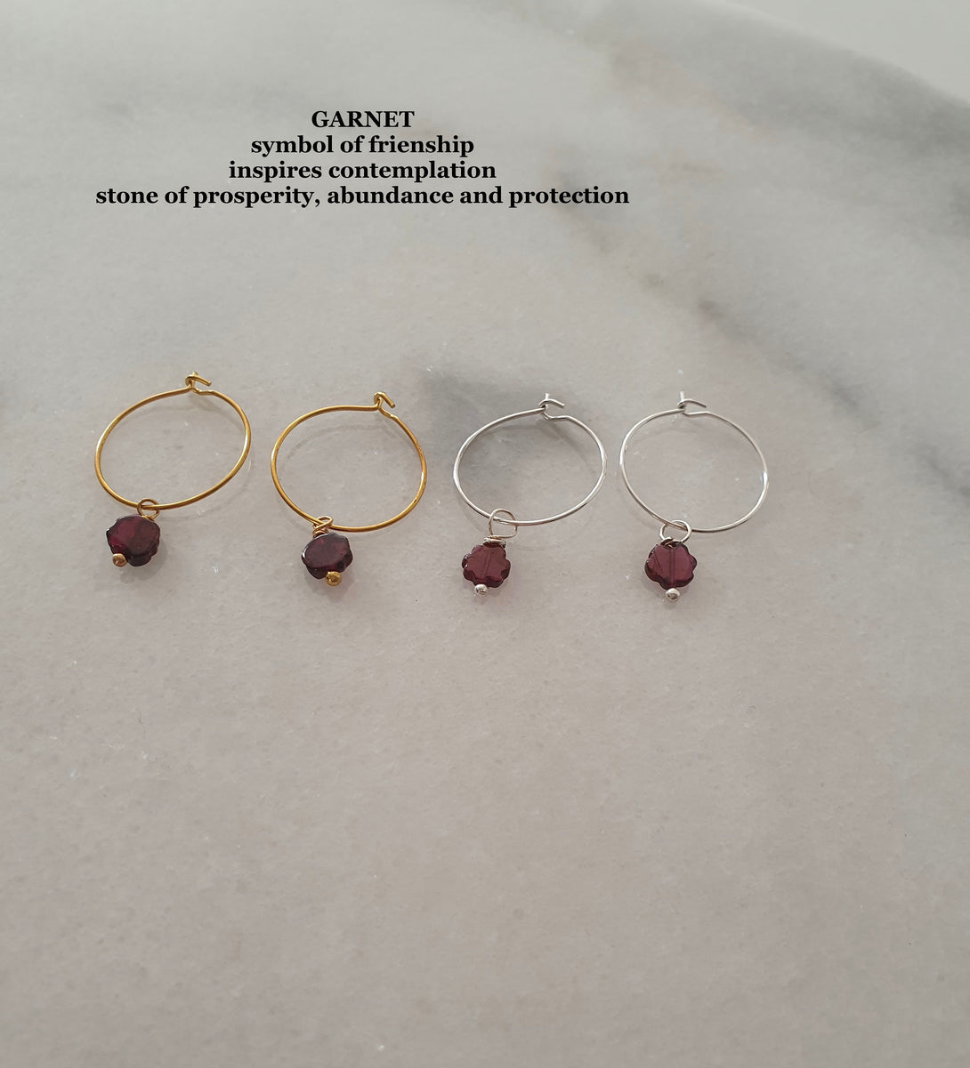 Garnet Flower Hoop Earrings, January Birthstone Jewellery