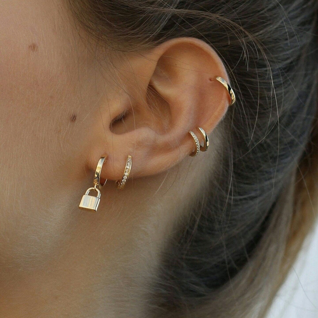 Tiny Gold Padlock Earrings