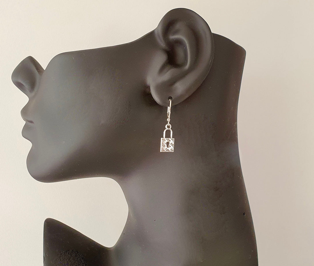 Silver Padlock Earrings, 925 Posts