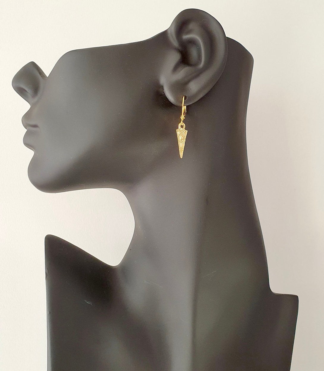 Gold African Tribal Shield Drop Earrings