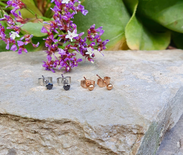 Mini Rose Gold Or Silver Stud Earrings, Multi Piercing Studs, Cartilage Earrings In Surgical Steel