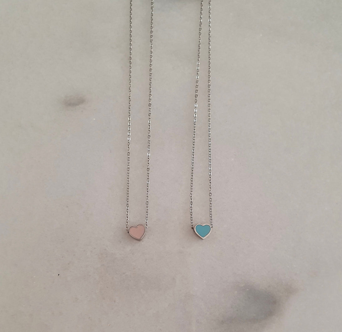 Enamel Heart Necklace, Blue Or Pink