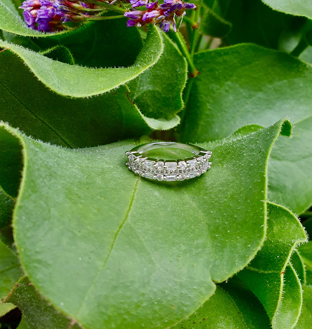 Art Deco Ring, Half Eternity Band In Sterling Silver