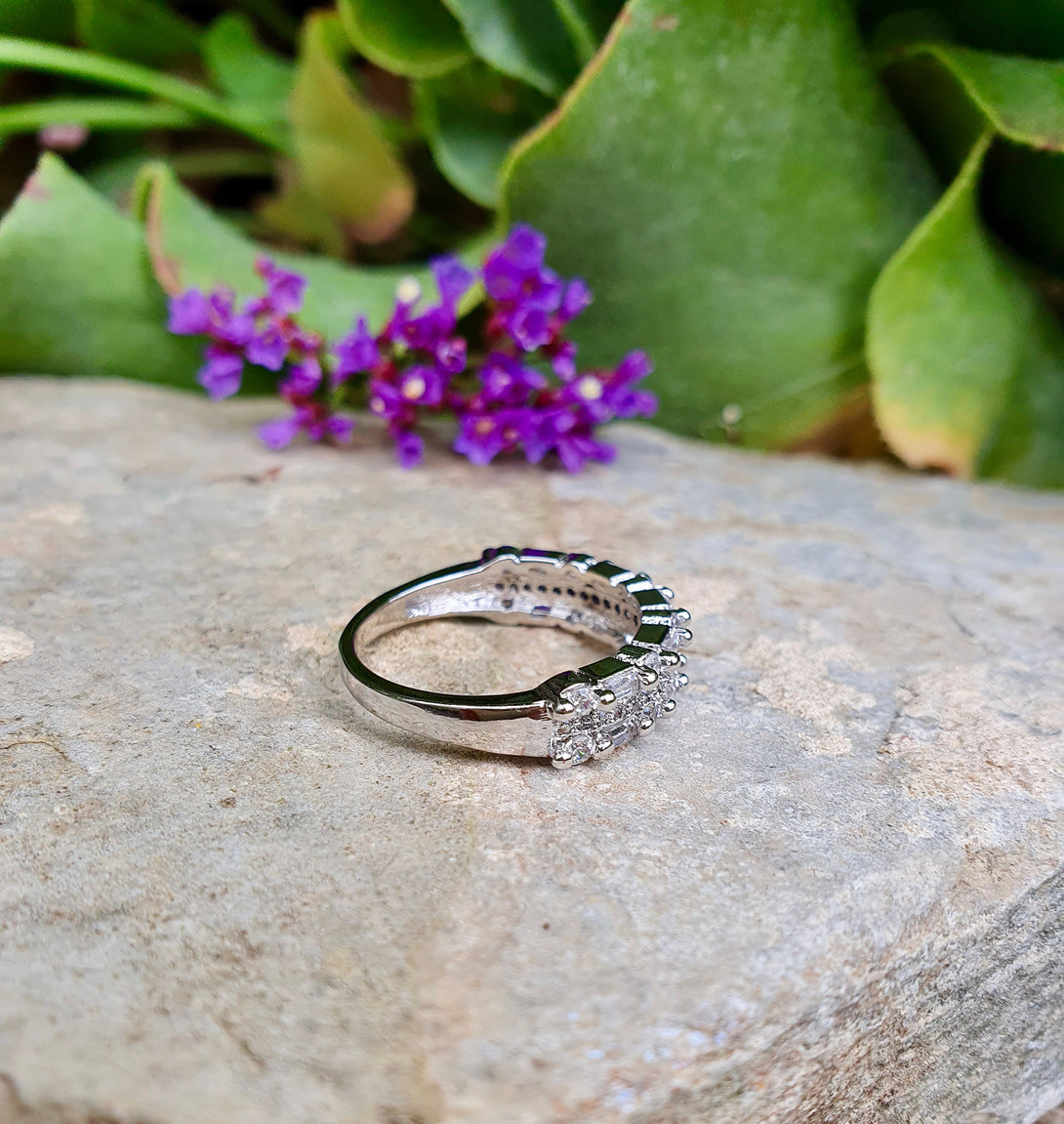 Art Deco Ring, Half Eternity Band In Sterling Silver