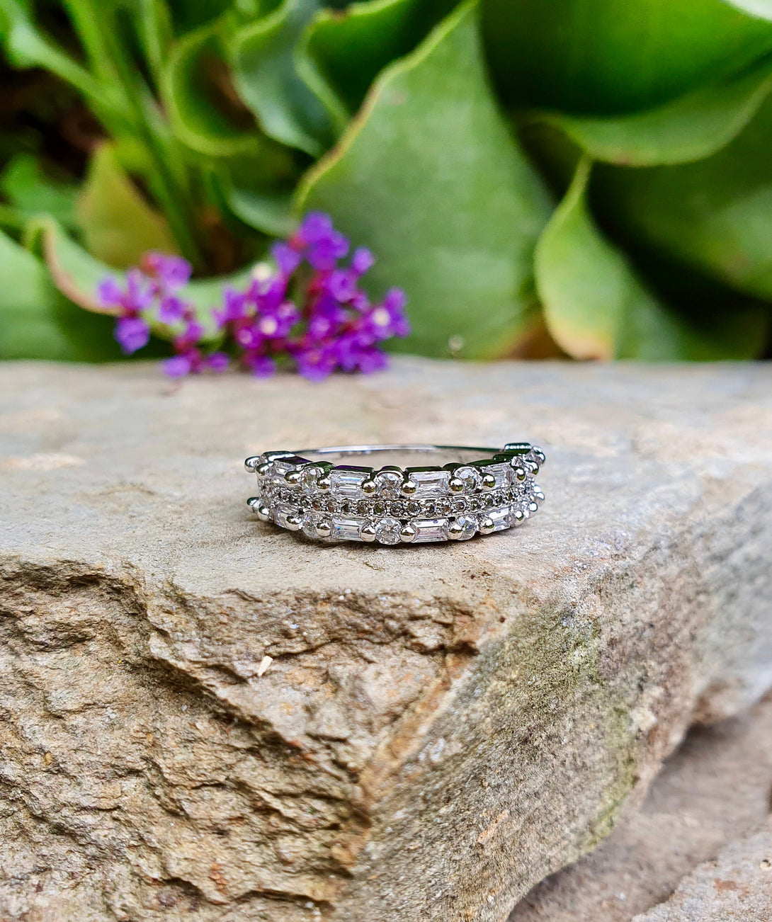 Art Deco Ring, Half Eternity Band In Sterling Silver