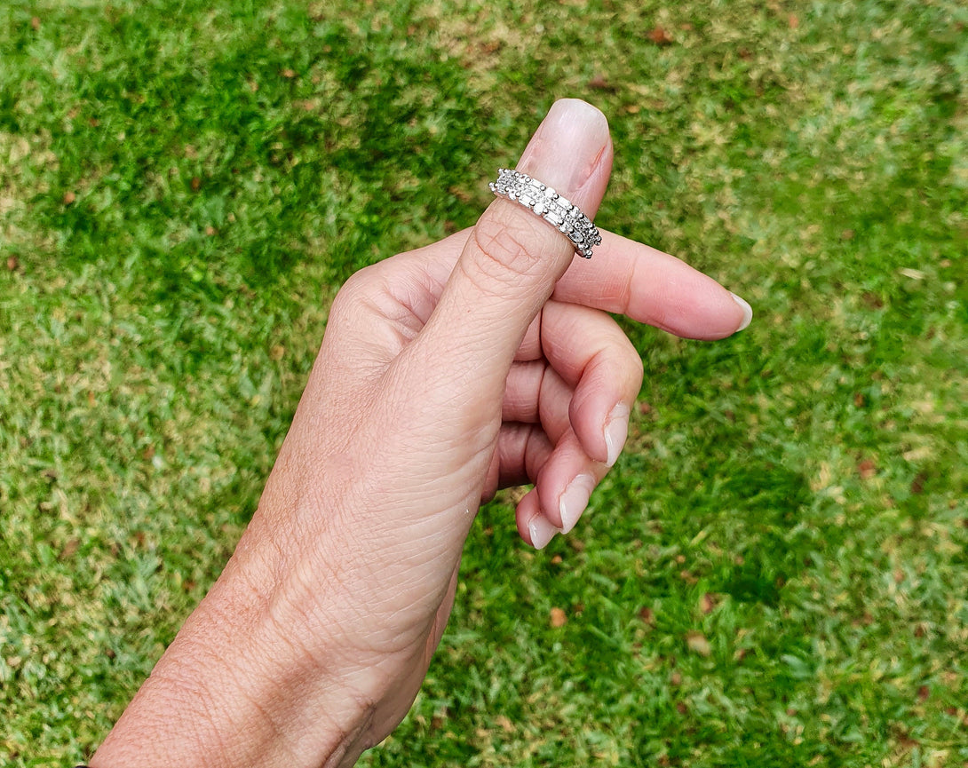 Art Deco Ring, Half Eternity Band In Sterling Silver