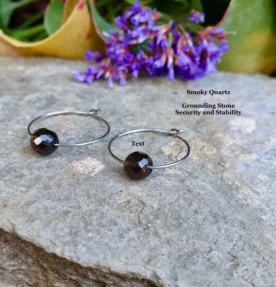 Gemstone Hoop Earrings, Tourmaline, Smoky Quartz, Birthstone Jewellery