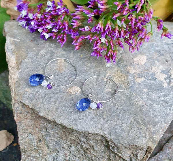 Tanzanite Hoop Earrings, Cluster Earrings, Sterling Silver December Birthstone Jewellery